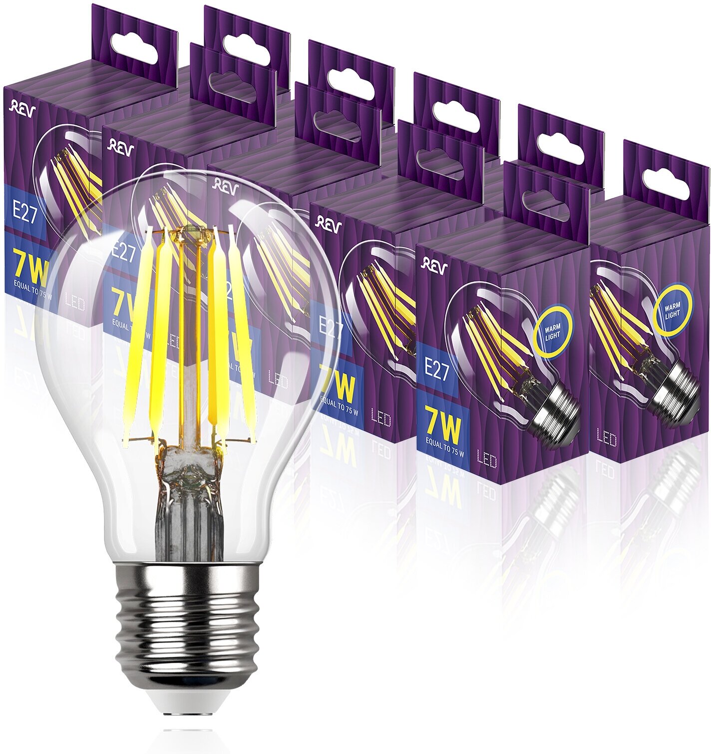 Упаковка светодиодных филаментных ламп 10 шт REV 32353 2 2700К Е27 FA60 7Вт