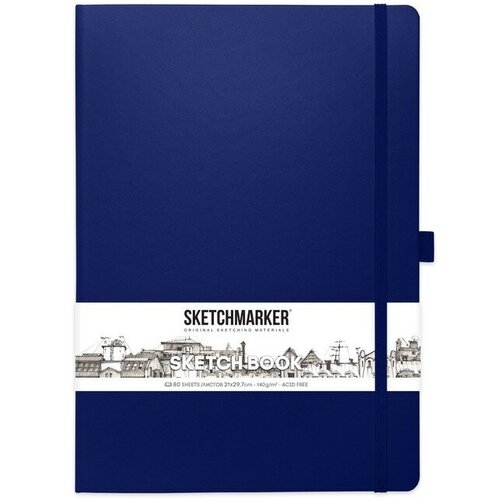 Скетчбук Sketchmarker, 210 х 300 мм, 80 листов, синий, блок 140 г/м2