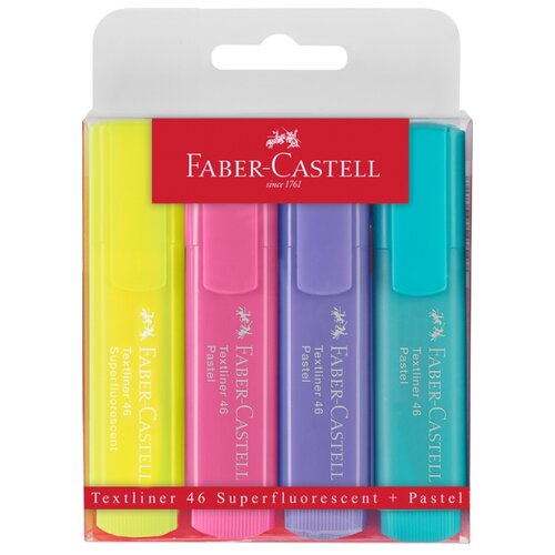 Набор текстовыделителей Faber-Castell 46 Superfluorescent+Pastel 2 флуоресц. цв.+2 пастел. цв, 1-5м