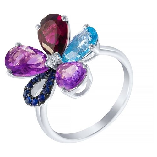 фото Jv кольцо из золота 585 пробы с родолитом, бриллиантом, сапфирами, аметистами и топазом aas-3942r-ko-sa-am-bt-rh-yg, размер 17