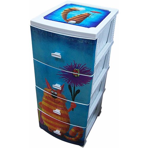 Комод декор 4 ярус КОТ белый В95*Ш38*Г47