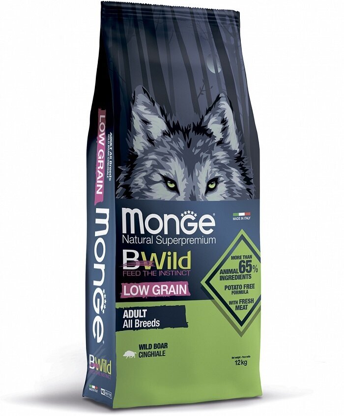 Monge Dog BWild Low Grain Сухой низкозерновой корм для собак всех пород, мясо Дикого Кабана 15кг