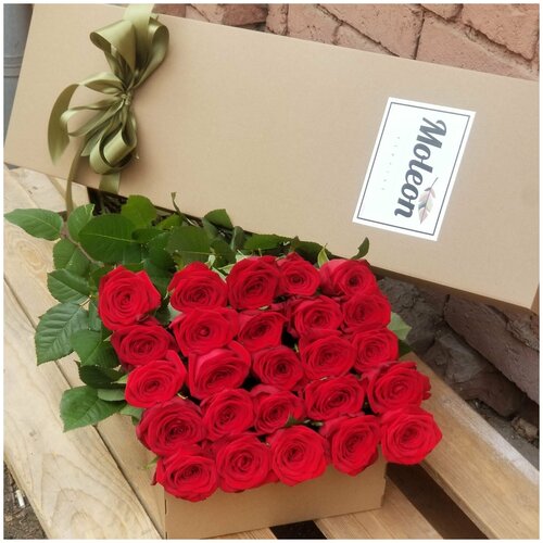 Розы Премиум 25 шт красные в крафт коробке длина 50 см арт.6623 - Просто роза ру