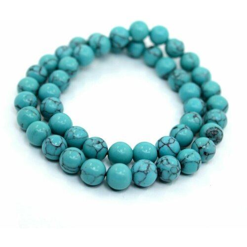 фото Handinsilver ( посеребриручку ) браслет-четки из глянцевой светло-синей бирюзы 8мм. длина изделия 34см