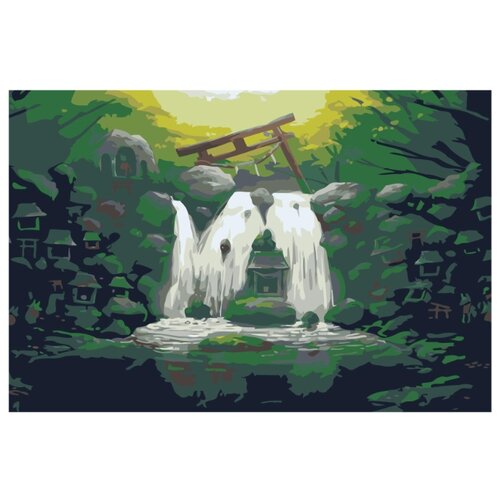 Водопад и домики Раскраска картина по номерам на холсте картина по номерам w 234 горный водопад 40х60