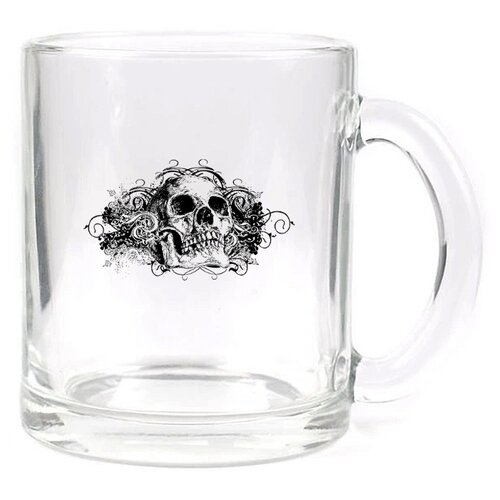 фото Стеклянная кружка прозрачная волосатый череп drabs