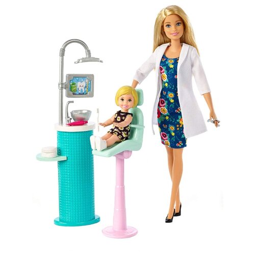 фото Набор кукол barbie кем быть? дантист и малышка-пациент, 29 см и 10 см, fxp16