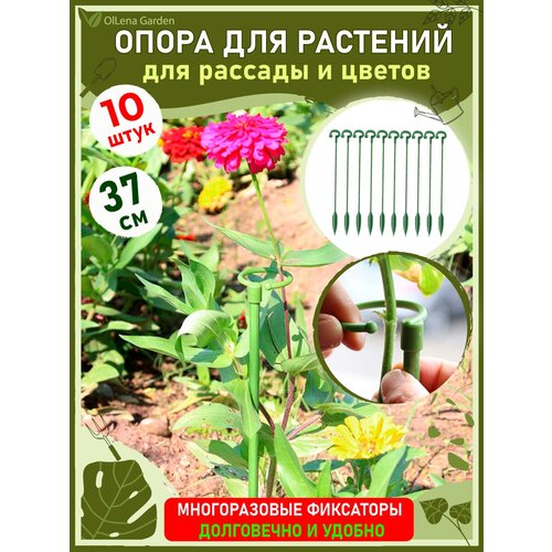 OlLena Garden / Опора для растений с кольцом и наконечником, набор пластиковых колышков с кольцом, 37см / 10 шт.