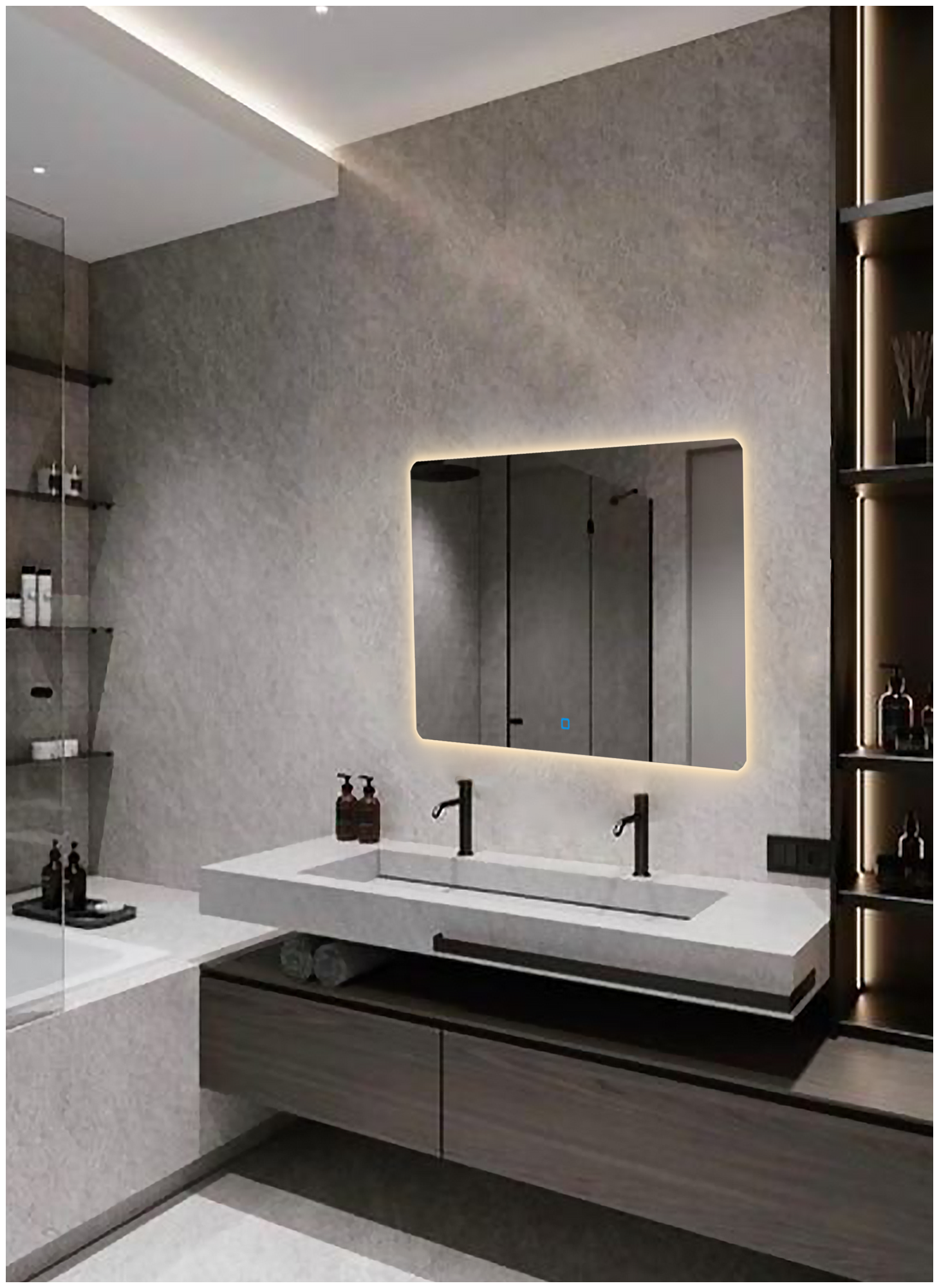 Зеркало для ванной Prisma 60*80 прямоугольное "парящее" с тёплой LED-подсветкой