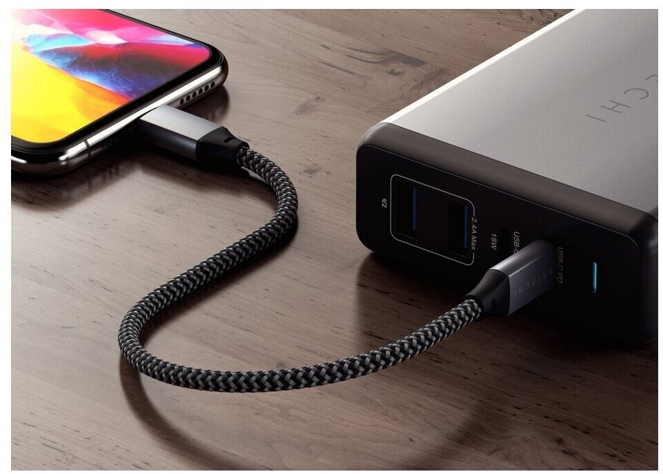 Кабель Satechi USB-C to Lightning MFI Cable (0.25м) для зарядки и передачи данных, Серый, ST-TCL10M - фото №4