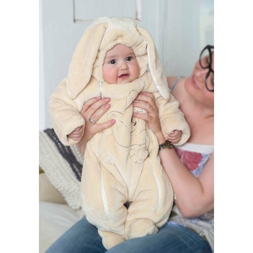 фото Комбинезон сонный гномик, на молнии, капюшон, закрытая стопа, размер 68, белый