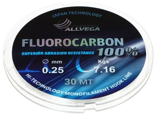 ALLVEGA Леска монофильная ALLVEGA "FX Fluorocarbon 100%" 30м 025мм 716кг флюорокарбон 100%