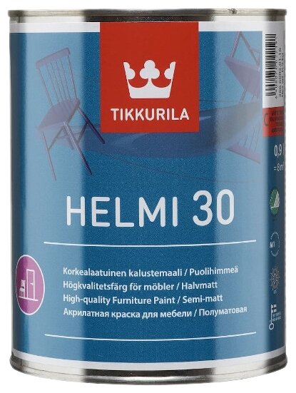 Краска акриловая Tikkurila Helmi 30 влагостойкая моющаяся полуматовая бесцветный 0.9 л 1.1 кг - фотография № 1
