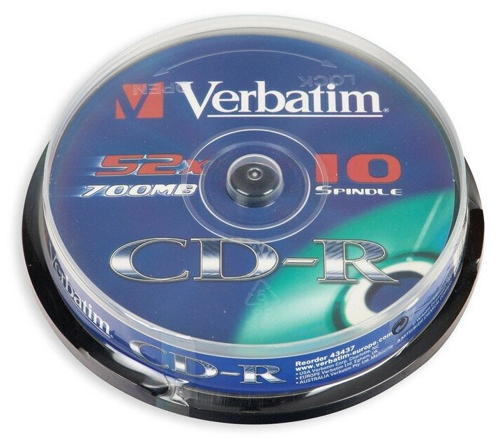 Носители информации CD-R, 52x, Verbatim Extra Protection, Cake/10, 43437 1 шт.