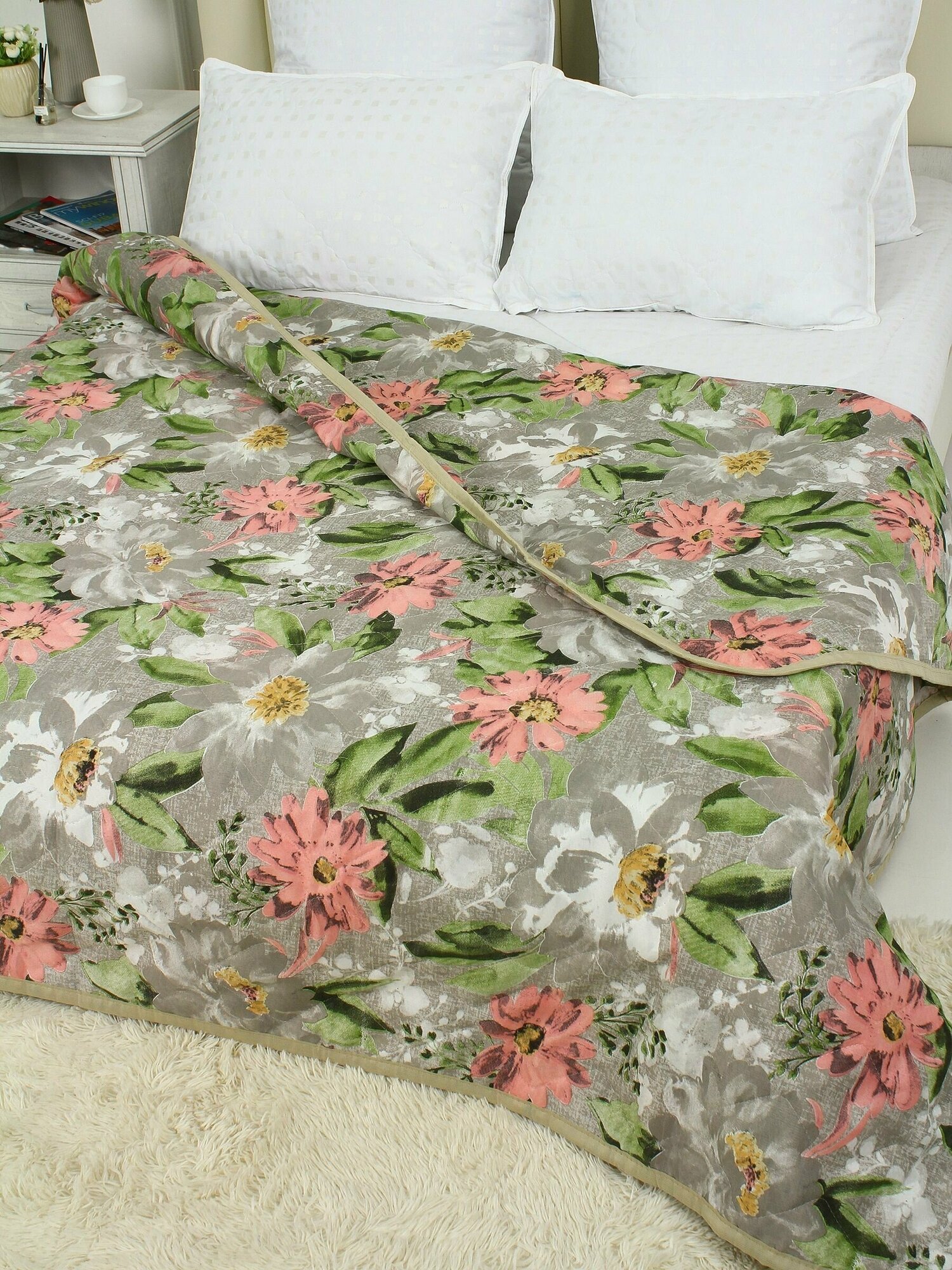 Одеяло Дачное бежево-серое облегченное, 1,5 спальное в полиэстере