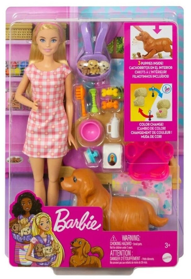 Игровой набор Barbie. Doll и Новорожденные щенки HCK75 (розовый)