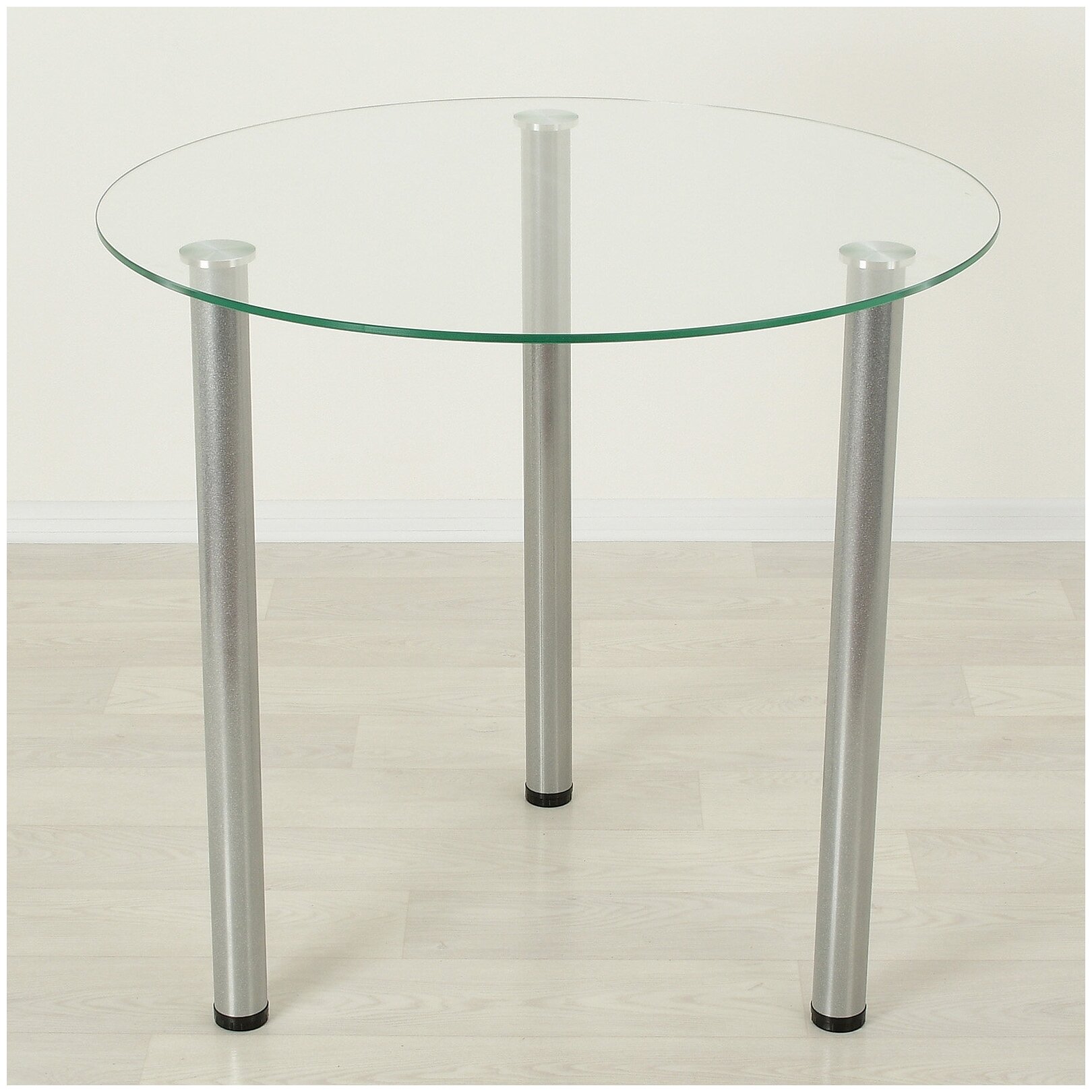 Стеклянный обеденный стол Эдель 18-3 прозрачный/металлик D80 - фотография № 1