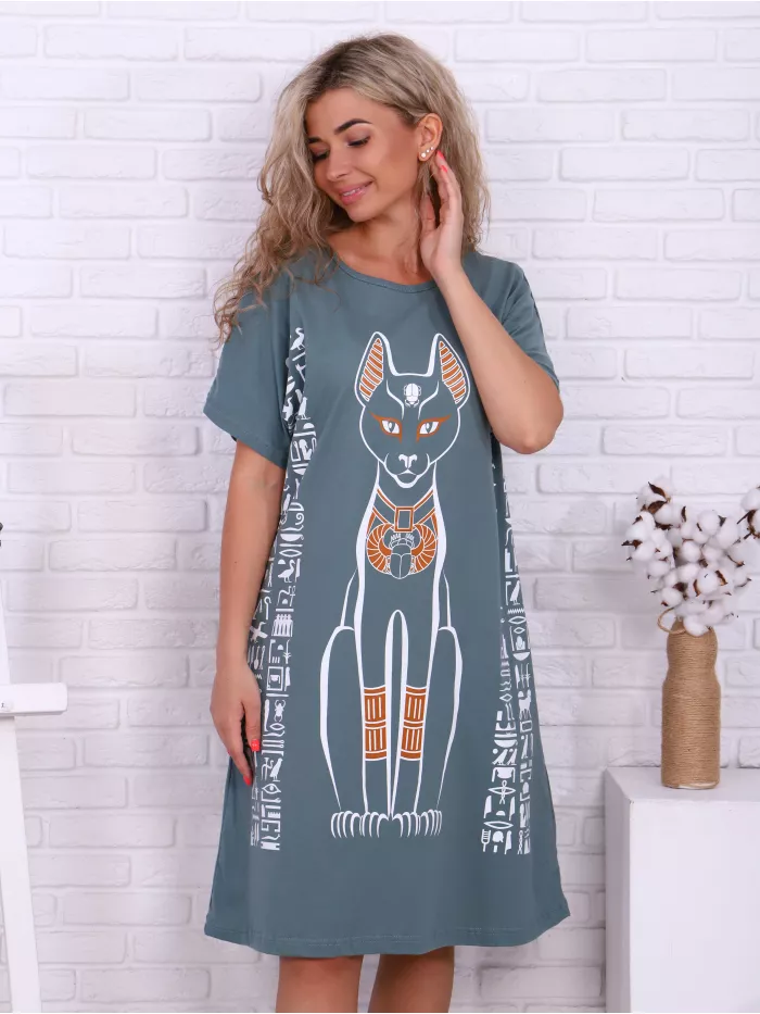 Туника женская Домашнее платье большие размеры Египет ментол 64 - фотография № 2
