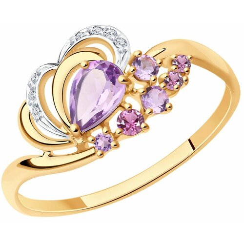 фото Золотое кольцо sokolov 715329 с фианитом, аметистом, родолитом и миксом камней diamant-online