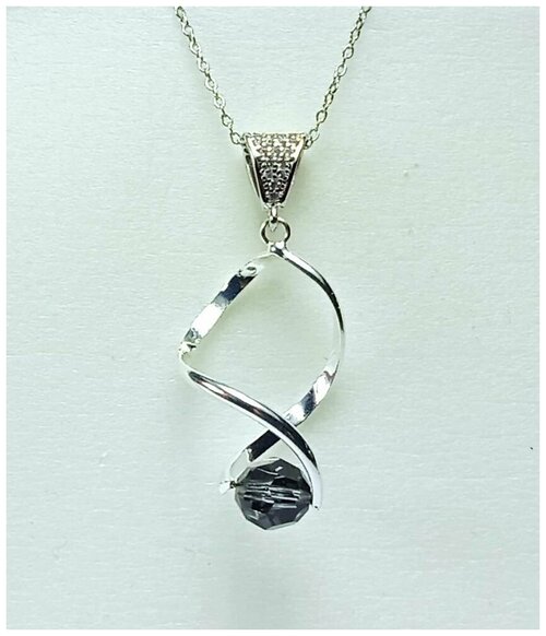 Колье AV Jewelry серебряное с кристаллом swarovski черный бриллиант ручная работа ювелирная бижутерия, кристаллы Swarovski, длина 40 см, серый, серебряный
