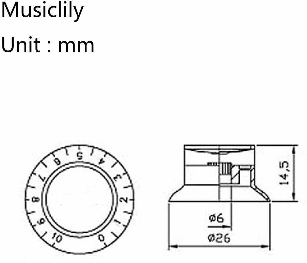 Комплект ручек потенциометров (2+1) Les Paul черные Musiclily MX1566BK-2-MX1568BK-2