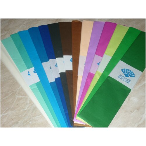 Цветная крепированная бумага 50х200 см, набор 15 листов, 15 цветов.
