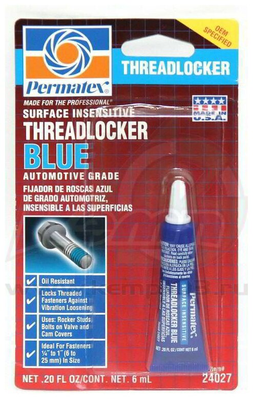 Герметик 6 мл - Permatex Фиксатор резьбы для замасленных поверхн. синий. PERMATEX 24027 | цена за 1 шт