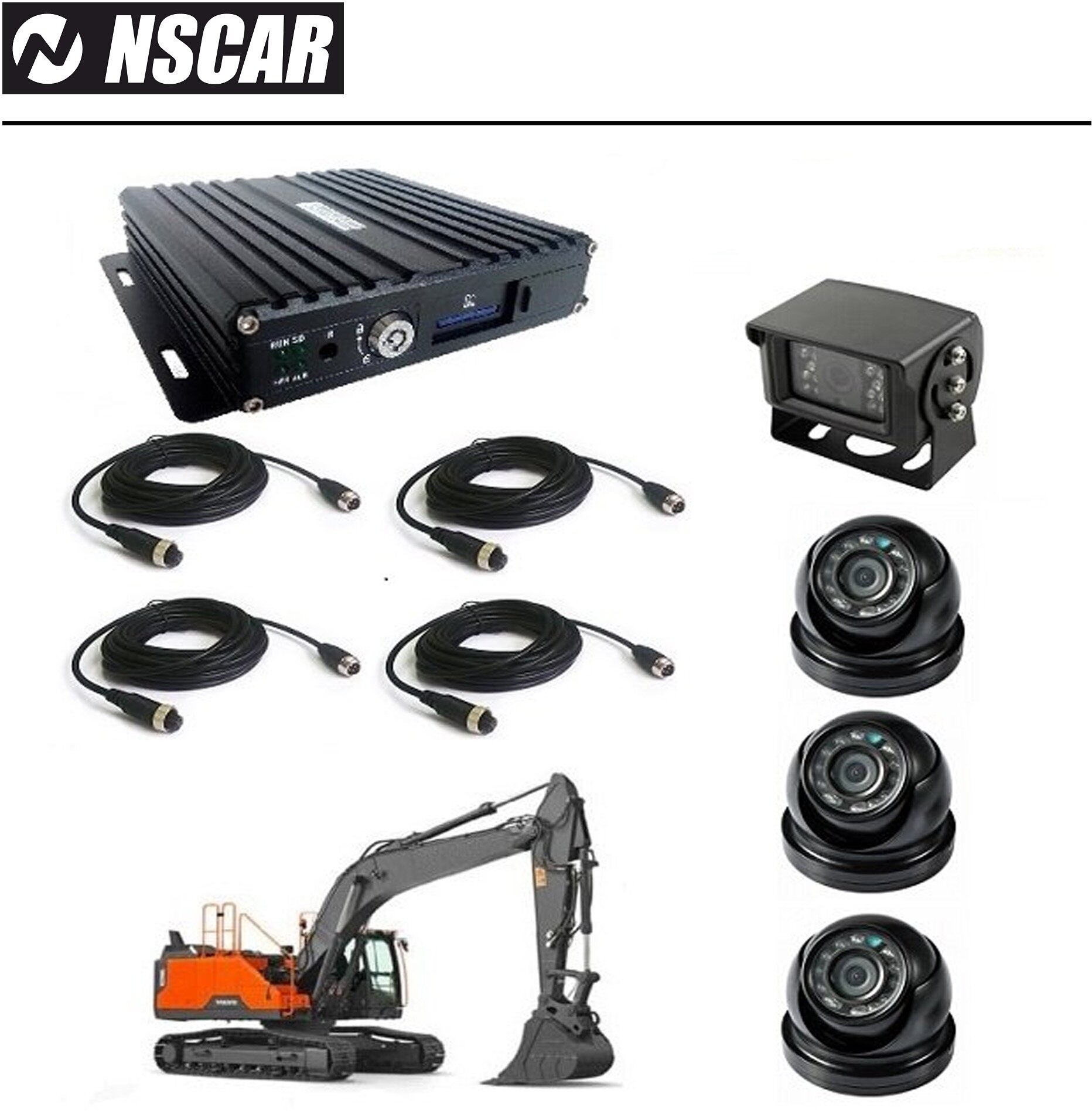 Комплект видеонаблюдения для спецтехники NSCAR ST401 SD (4 канальный видеорегистратор 4 камеры видеонаблюдения в транспорте провода подключения)