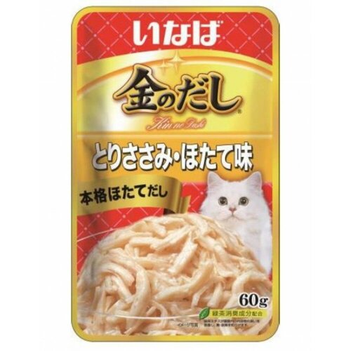 корм для кошек inaba kinnodashi куриное филе со вкусом морского гребешка в желе пауч 60г Пауч INABA киннодаси для кошек с куриным филе и морским гребешком 60г