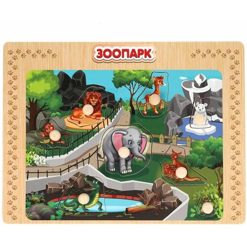Игрушка деревянная рамка-вкладыш зоопарк ТМ Буратино