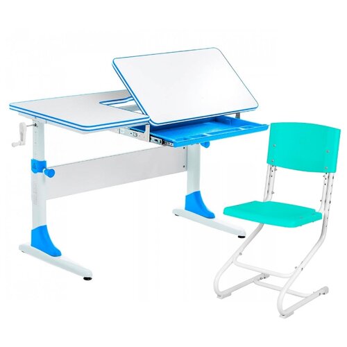 фото Комплект anatomica парта + стул study-100 100x60 см белый/голубой/аквамарин