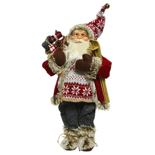 фото Санта в свитере и колпаке, красный, 30 см, kaemingk 612010