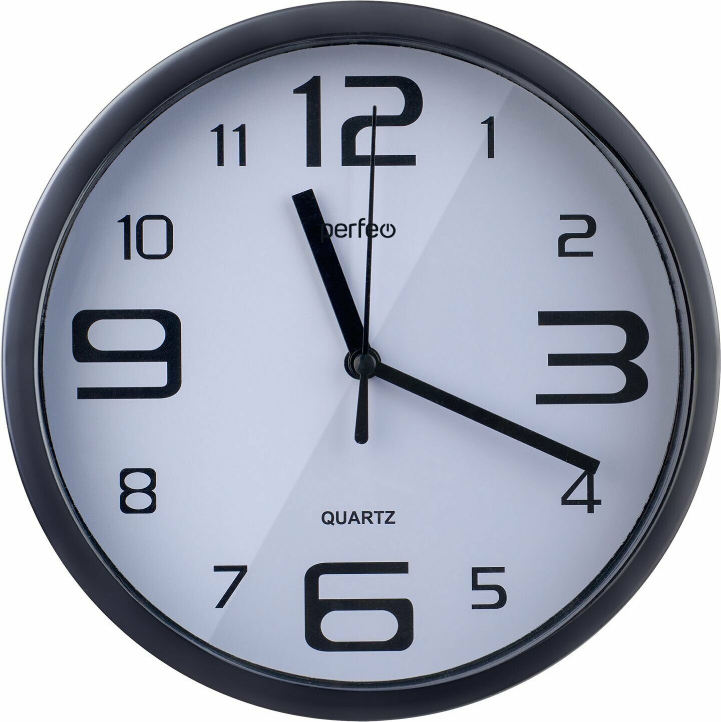 Настенные часы "PF-WC-002"(С1), круглые д. 25 см, чёрный корпус / белый циферблат