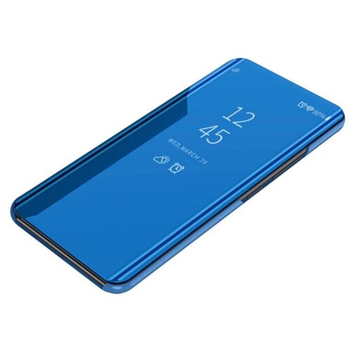 фото Чехол-книжка mypads для samsung galaxy j4 (2018) с дизайном clear view cover с полупрозрачной пластиковой крышкой с зеркальной поверхностью синий