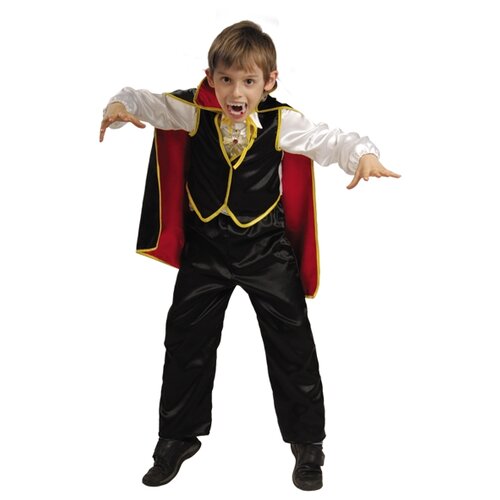 Карнавальный костюм для мальчиков на Хэллоуин Дракула (Рубашка, жилет, брюки, плащ) р.134-68