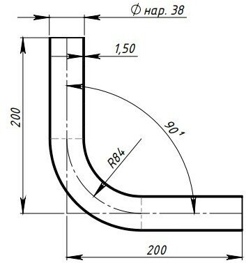 Труба с гибом d=38 угол 90 (алюминизированная сталь) EMP 38A90 TRIALLI