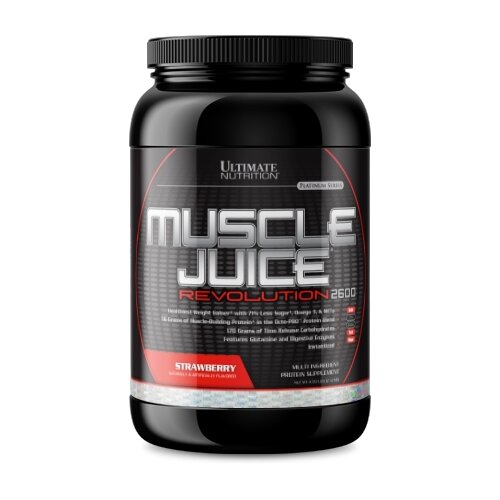Гейнер Ultimate Nutrition Muscle Juice Revolution, 2120 г, клубника гейнер ultimate nutrition muscle juice revolution 2 13 kg strawberry изолейцин глутамин валин bcaa