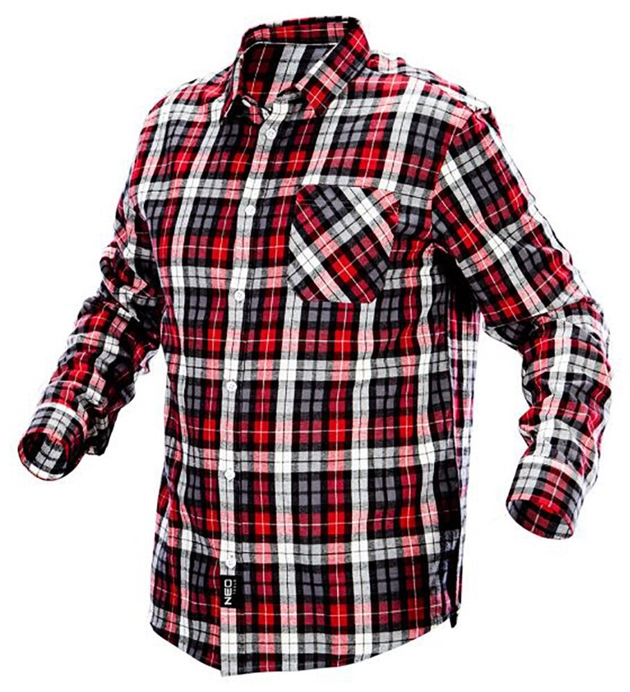 Рубашка мужская NEO Tools фланелевая рост 176-182 L красно-серо-белая клетка