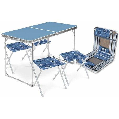 набор стол складной 4 стула дачных складных сст к3 4 голубой джинс Набор ССТ-К2/4 стол+4 стула голубой-джинс