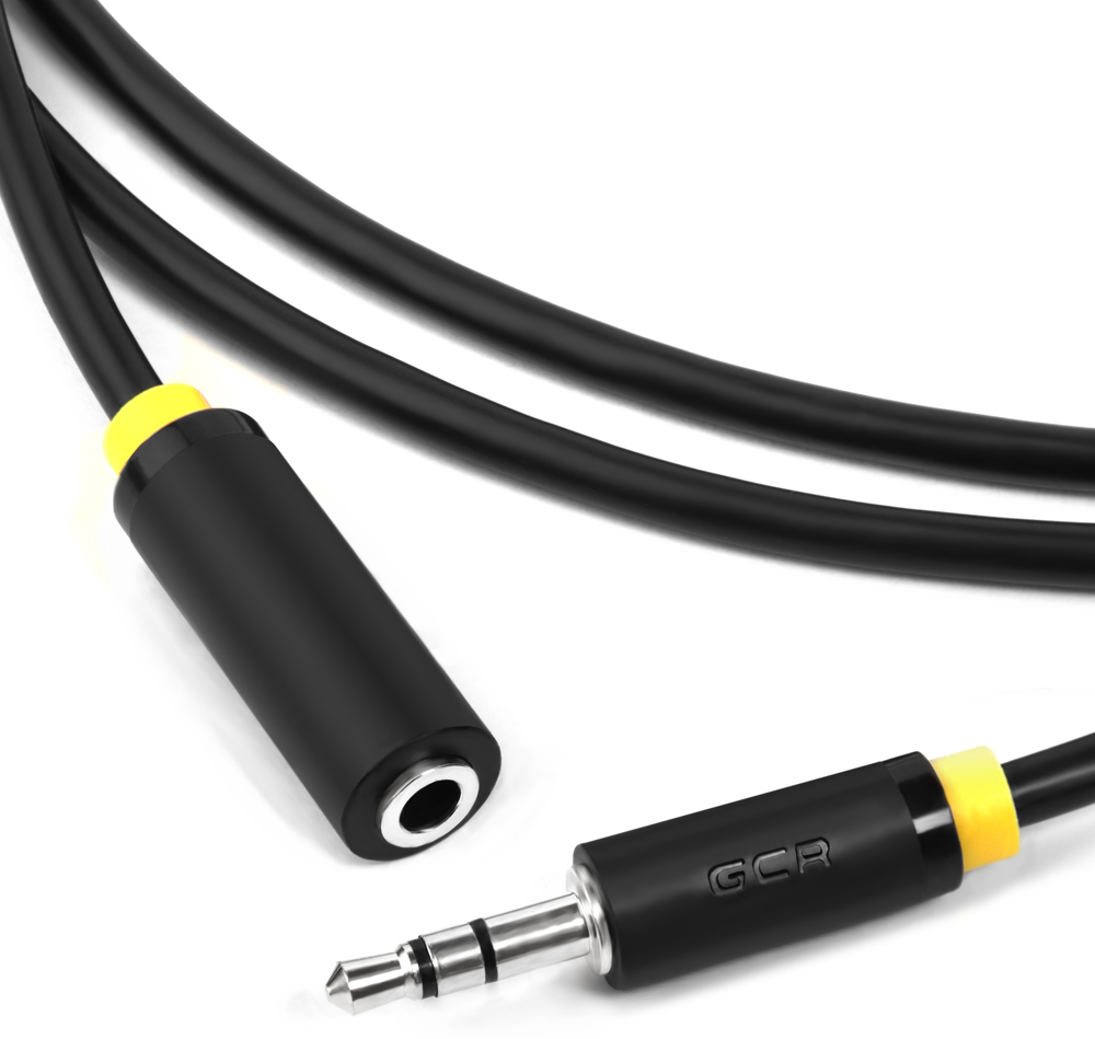 Greenconnect Удлинитель аудио 0.25m jack 3,5mm/jack 3,5mm черный, желтая окантовка, ультрагибкий, 28AWG, M/F, Premium GCR-STM1114-0.25m, экран, стерео Greenconnect 0.25m jack 3.5mm/jack 3.5mm черный ( - фото №2