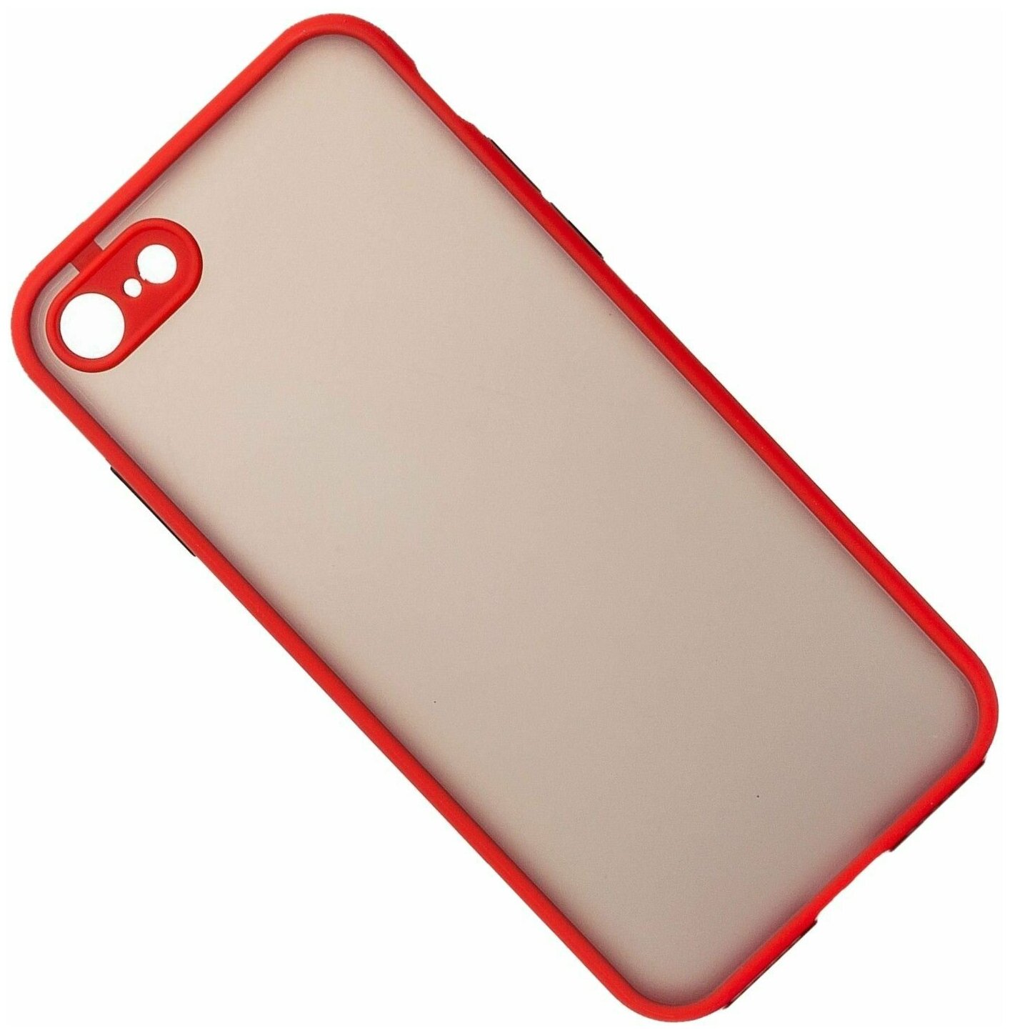 Чехол для iPhone 7, iPhone 8, iPhone SE 2020 пластиковый с окантовкой <темно-прозрачный-красный>