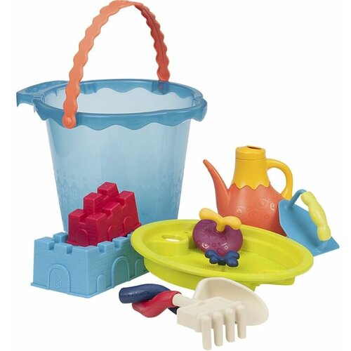 игровой набор для песка в пляжной сумке b toys battat красный Большое ведро игровой набор для песка B.Toys (Battat), 10 деталей голубой