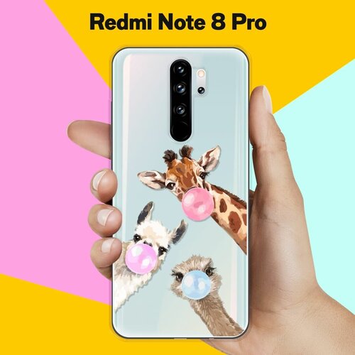 Силиконовый чехол Лама, жираф и страус на Xiaomi Redmi Note 8 Pro