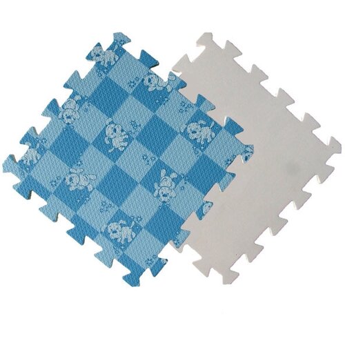 Детский мягкий пол «Голубая клетка с собачками»