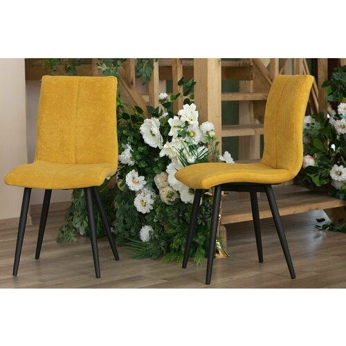 Элис Мягкий стул со спинкой для кухни /набор кухонных стульев/цвет горчица/с черными ножками/3шт