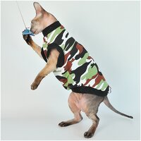 Одежда для кошек, котов и маленьких собачек - стильная майка с рисунком Лёгкий камуфляж, подходит для сфинксов