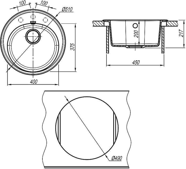 Мойка для кухни врезная каменная Florentina ЛОТОС-510, цвет грей, круглая, 510х510х217 мм - фотография № 8