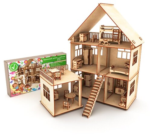 Кукольный домик Dolodom с мебелью и пристройкой