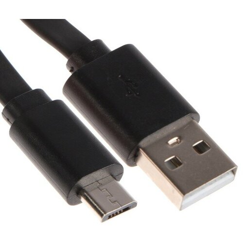 кабель maxvi mc 01l 2a 1 0m microusb белый Кабель Maxvi MC-01F, microUSB - USB, 2 А, 1 м, PVC оплетка, плоский, черный