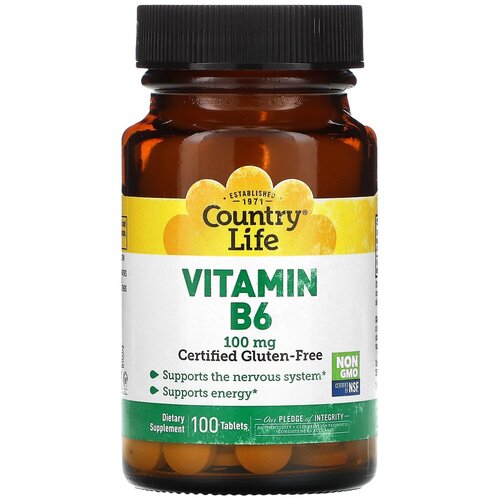 Таблетки Country Life Vitamin B6, 110 г, 100 мг, 100 шт.